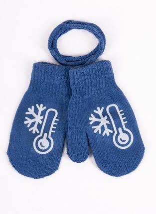 Rękawiczki chłopięce jednopalczaste ze sznurkiem niebieskie ze śnieżynką