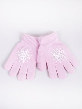 Rękawiczki dziewczęce pięciopalczaste różowe ze śnieżynką
