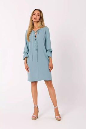 Swobodna sukienka ze sznurowanym dekoltem (Niebieski, S)