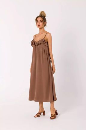 Sukienka maxi z falbankami (Czekoladowy, XL)