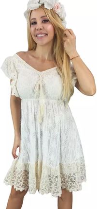 Krótka boho sukienka mini koronka letnia