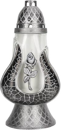 Dekoracyjny Znicz standard z wymiennym wkładem 2 dni palenia 4060 znicz z różą srebrny 