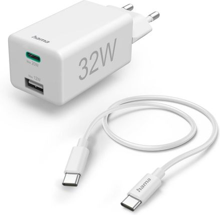 Hama Mini 32W PD/QC USB-C USB-A + kabel biały (201692)