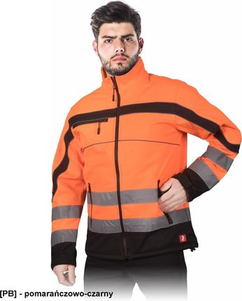 R.E.I.S. Nemo Męska Kurtka Softshell Ochronna Stójka 3 Kieszenie Powłoka 100% Poliester Pasy Odblaskowe Pomarańczowo Czarny 2Xl