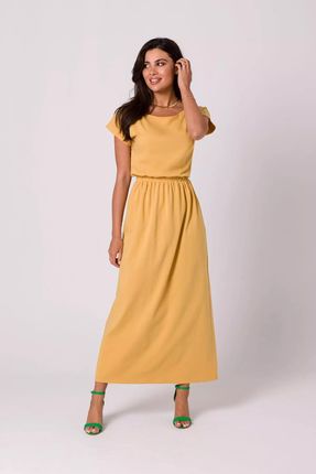 Sukienka maxi z opadającym dekoltem (Miodowy, XL)