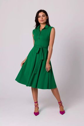 Casualowa sukienka rozkloszowana z bawełny (Zielony, S)
