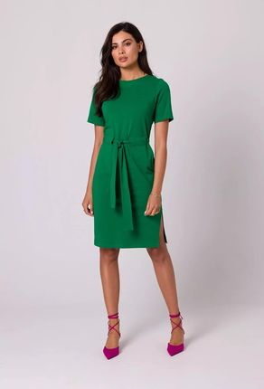 Bawełniana sukienka podkreślająca talię (Zielony, L)