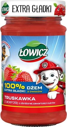 Łowicz Dżem 100 % z owoców extra gładki truskawka z acerolą o obniżonej zawartości cukrów 225 g