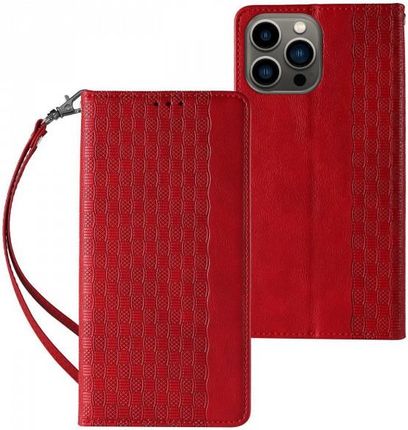 Hurtel Magnet Strap Case Etui Samsung Galaxy S23 Pokrowiec Z Klapką Portfel Mini Smycz Podstawka Czerwone