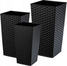 Zestaw 3X Donica Doniczka Wkład Rattan Czarna 68cm