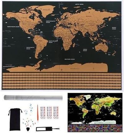Mapa świata - zdrapka z flagami + akcesoria MALATEC