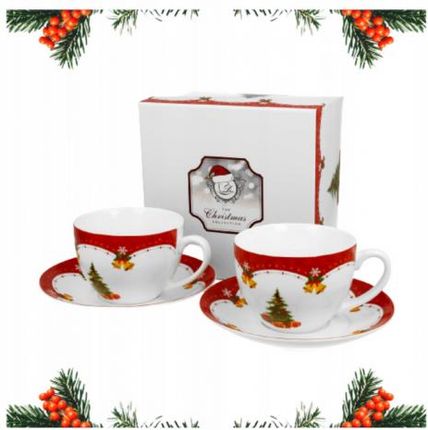 Kukartka Zestaw Filiżanki Do Kawy Herbaty Duo Choinka 280 Ml X 2Szt. Porcelana