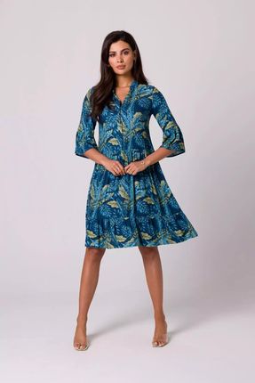 Zwiewna sukienka midi z kwiecistym wzorem (Turkusowy, S)