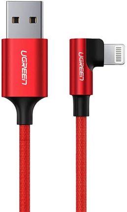Ugreen Kabel Lightning do USB-A kątowy US299, 2.4A, 1m (czerwony) (60555)