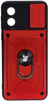 Bizon Etui Case Camshield Card Slot Ring Do Motorola Moto E13 5G Czerwone