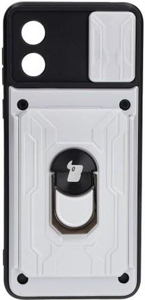 Bizon Etui Case Camshield Card Slot Ring Do Motorola Moto E13 5G Białe
