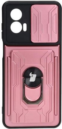 Bizon Etui Case Camshield Card Slot Ring Do Motorola Moto G73 5G Jasnoróżowe