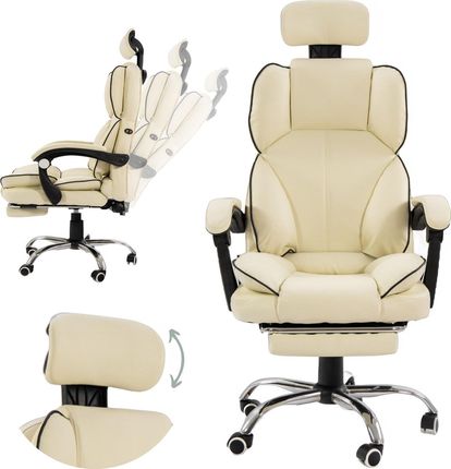 Artnico Krzesło Biurowe Fotel Obrotowy Krzesło Biurowe Seli 3.0 Kremowy Podnóżek Masażer Zagłówek