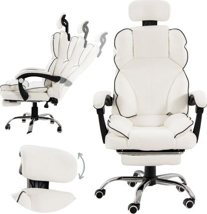 Artnico Krzesło Biurowe Fotel Biurowy Obrotowy Krzesło Biurowe Seli 2.0 Podnóżek Zagłówek Biały
