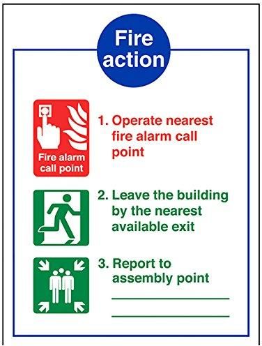 6 Point Fire Action Polyvinyl Chloride (PVC) Safety Sign, (H)200mm (W