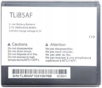 Batterie TLiB5AF 1800mAh 3.7V Pour Alcatel One Touch Pop C5 - Compatible Plusieurs Modèles, Lithium-polymère