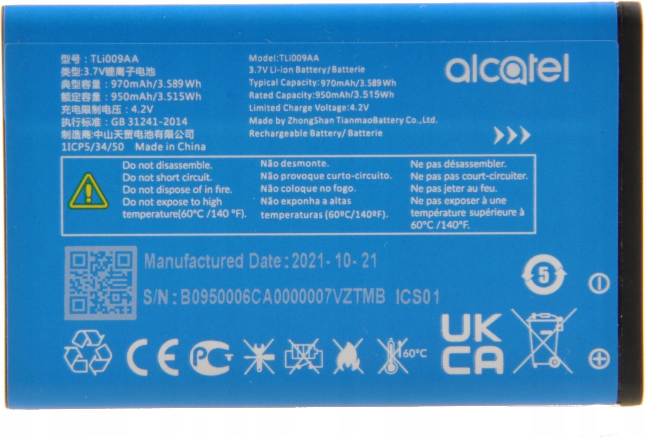 Batteria Originale Alcatel TLI009AA 950mAh Per 2038X 2053X 3026X, Nuova