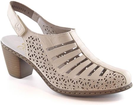 Skórzane sandały damskie na obcasie beżowe Rieker 40959-60