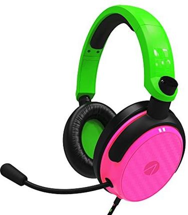 Stealth C6-100 neonowy różowy i zielony zestaw słuchawkowy do gier nausznych PS4/PS5, XBOX, przełącznik, PC z elastycznym mikrofonem, gniazdo 3,5 mm,