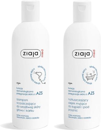 Pakiet promocyjny med kuracja dermatologiczna AZS szampon oczyszczający+natłuszczający olejek myjący do kąpieli i pod prysznic