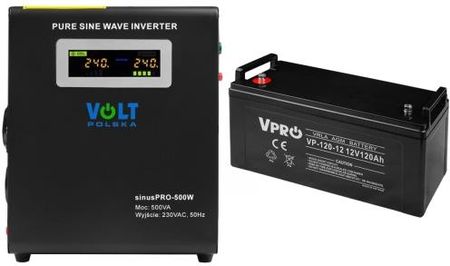 Zasilacz awaryjny Volt Sinus Pro 500 W 500VA/300W + akumulator Volt VPRO VRLA AGM 12V 120Ah