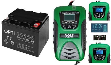 Zestaw akumulator Volt OPTI VRLA AGM 12V 45Ah + prostownik Green 6PRLN12V8A