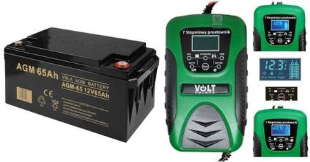 Zestaw akumulator Volt VRLA AGM 12V 65Ah + prostownik Green 6PRLN12V8A