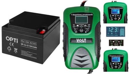 Zestaw akumulator Volt OPTI VRLA AGM 12V 33Ah + prostownik Green 6PRLN12V8A
