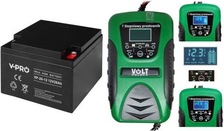 Zestaw akumulator Volt VPRO VRLA AGM 12V 26Ah + prostownik Green 6PRLN12V8A