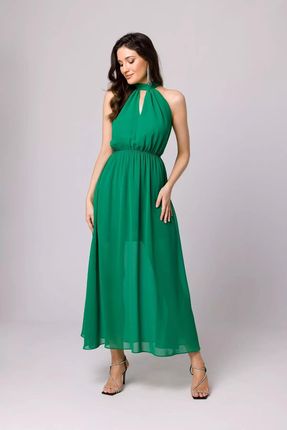 Długa sukienka z szyfonu wiązana na szyi (Zielony, S)