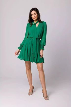 Zwiewna sukienka z szyfonu z wiązaniem przy szyi (Zielony, S)