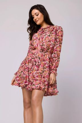 Lekka sukienka w kwiaty z szyfonu (Różowy, S)