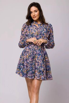 Lekka sukienka w kwiaty z szyfonu (Niebieski, S)