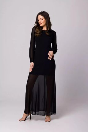 Długa sukienka z wiązaniem na plecach (Czarny, S)