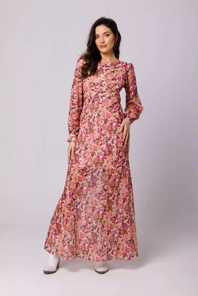 Kwiatowa sukienka z wiązanymi plecami (Różowy, S)