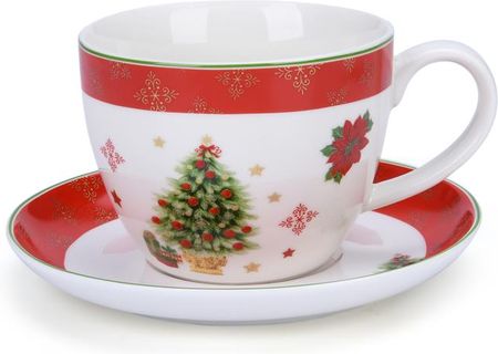 Magnoble Filiżanka Do Kawy I Herbaty Porcelanowa Ze Spodkiem Jumbo Merry Christmas Biała 400Ml (5557019)