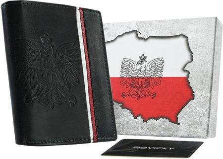 Pionowy portfel męski ze skóry naturalnej z motywem patriotycznym i systemem RFID