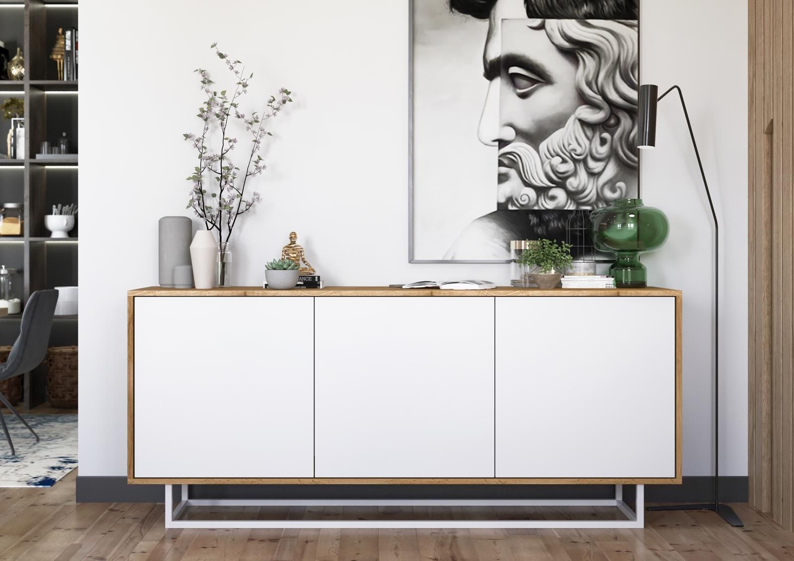 Lindner Trzydrzwiowa Komoda W Stylu Loft Belen 40 Dąb Wotan Biały 32423 ...
