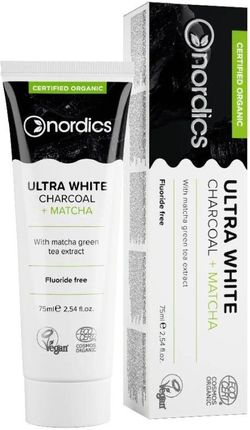 Nordics Ultra White Charcoal + Matcha Toothpaste Pasta Do Zębów Bez Fluoru Z Węglem 75 ml