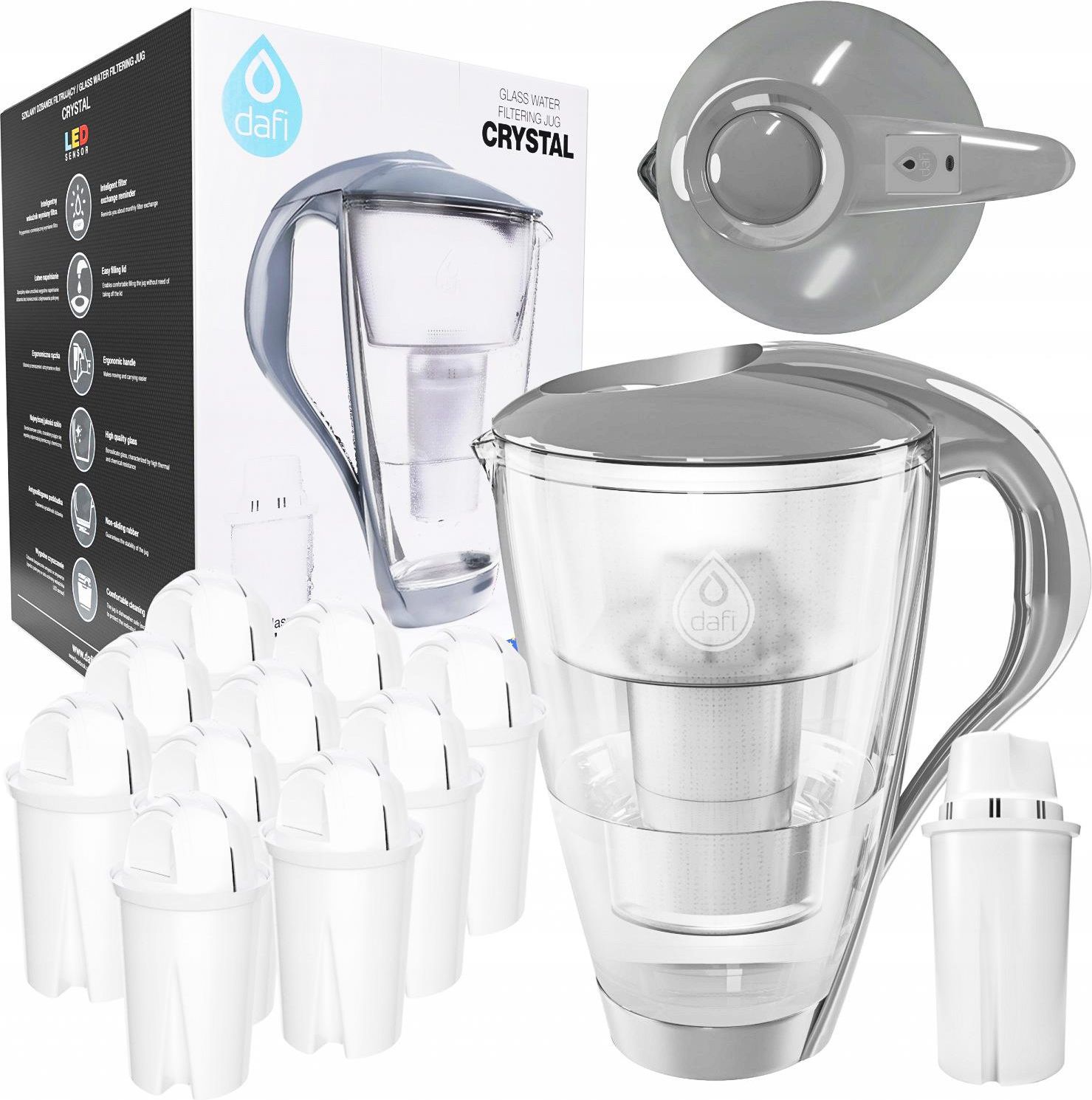 Caraffe Filtranti colore 1 Filtro Inclusi Bianco Caraffa in vetro Filtro acqua Dafi Crystal