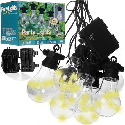 ProGarden Girlanda Ogrodowa Świetlna Lampki Ogrodowe Łańcuch 40 Led 8 Żarówek 6,6m Na Baterie