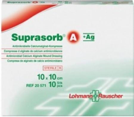 LOHMANN & RAUSCHER Suprasorb® A+Ag - 10cm x 10cm - 1 sztuka - przeciwbakteryjny opatrunek z alginianu wapnia i srebrem