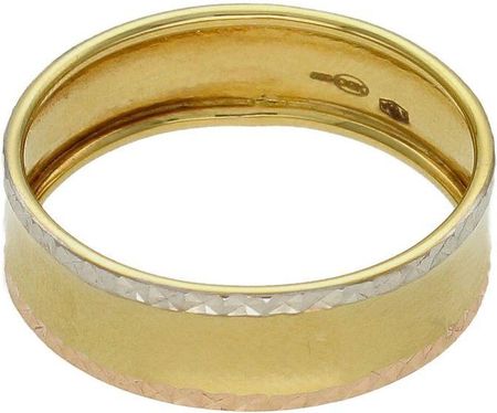 Diament Złoty pierścionek 585 szeroka grawerowana obrączka rozmiar 23