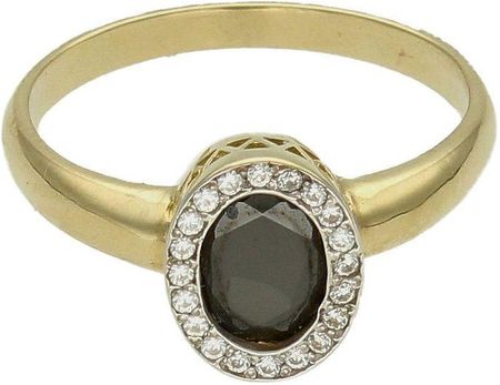 Diament Złoty pierścionek damski 585 z czarną cyrkonią rozmiar 14