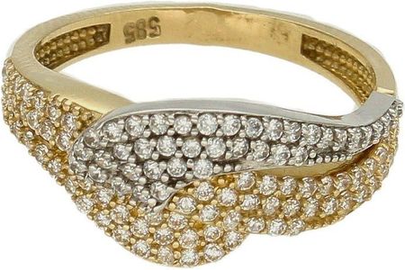 Diament Złoty pierścionek damski 585 z cyrkoniami i białym złotem